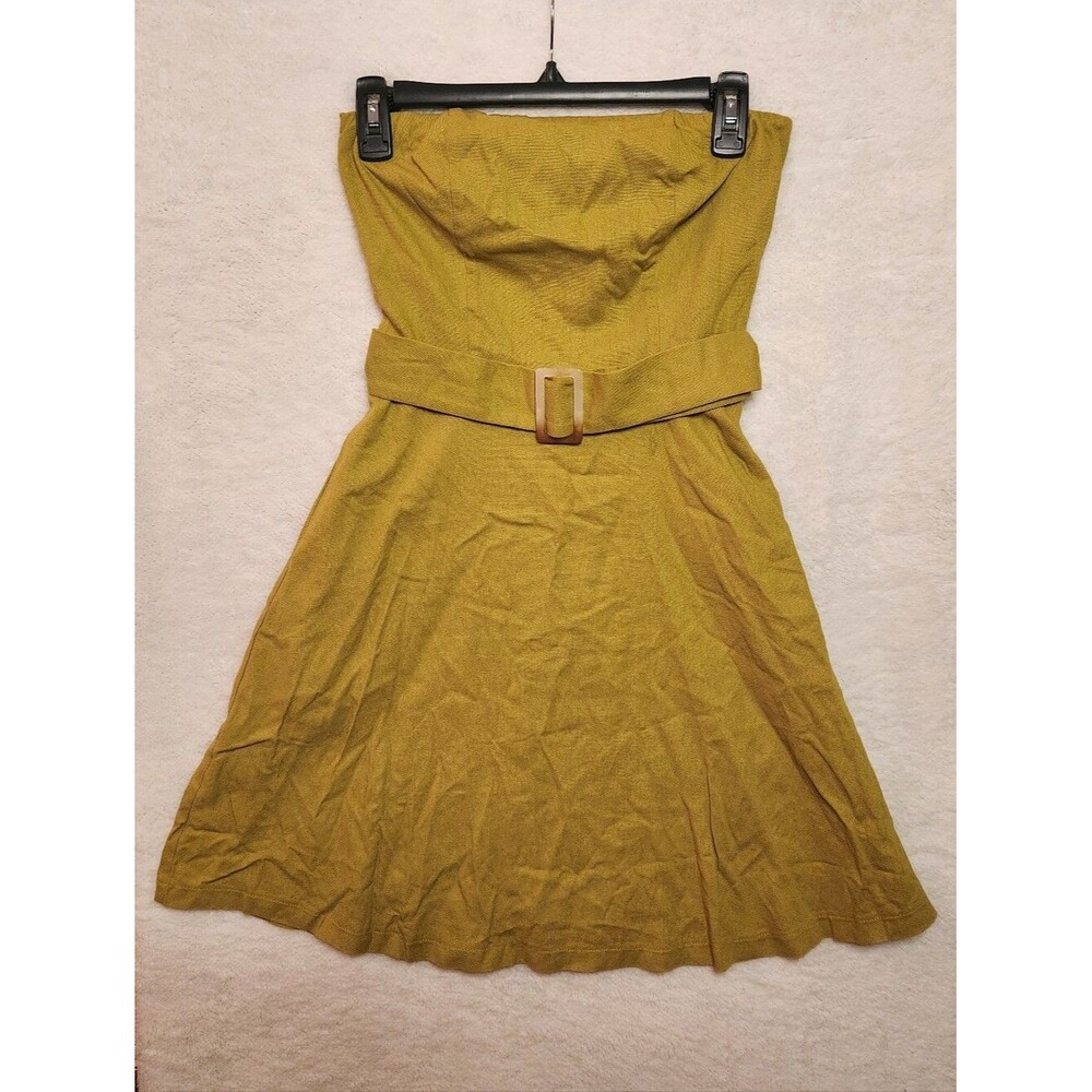 Monteau Strapless Belted A-Line Linen Blend Dress in Mustard Size XS